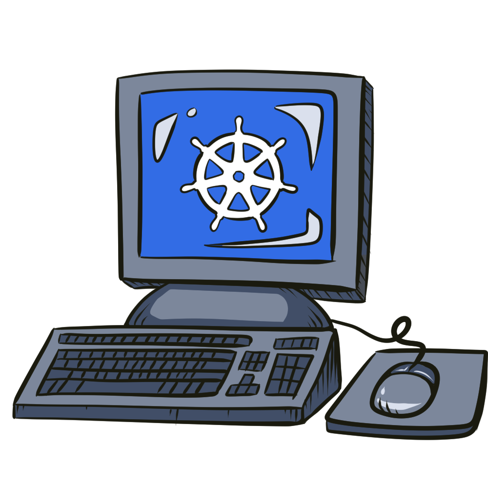 Image of a computer with Kubernetes logo